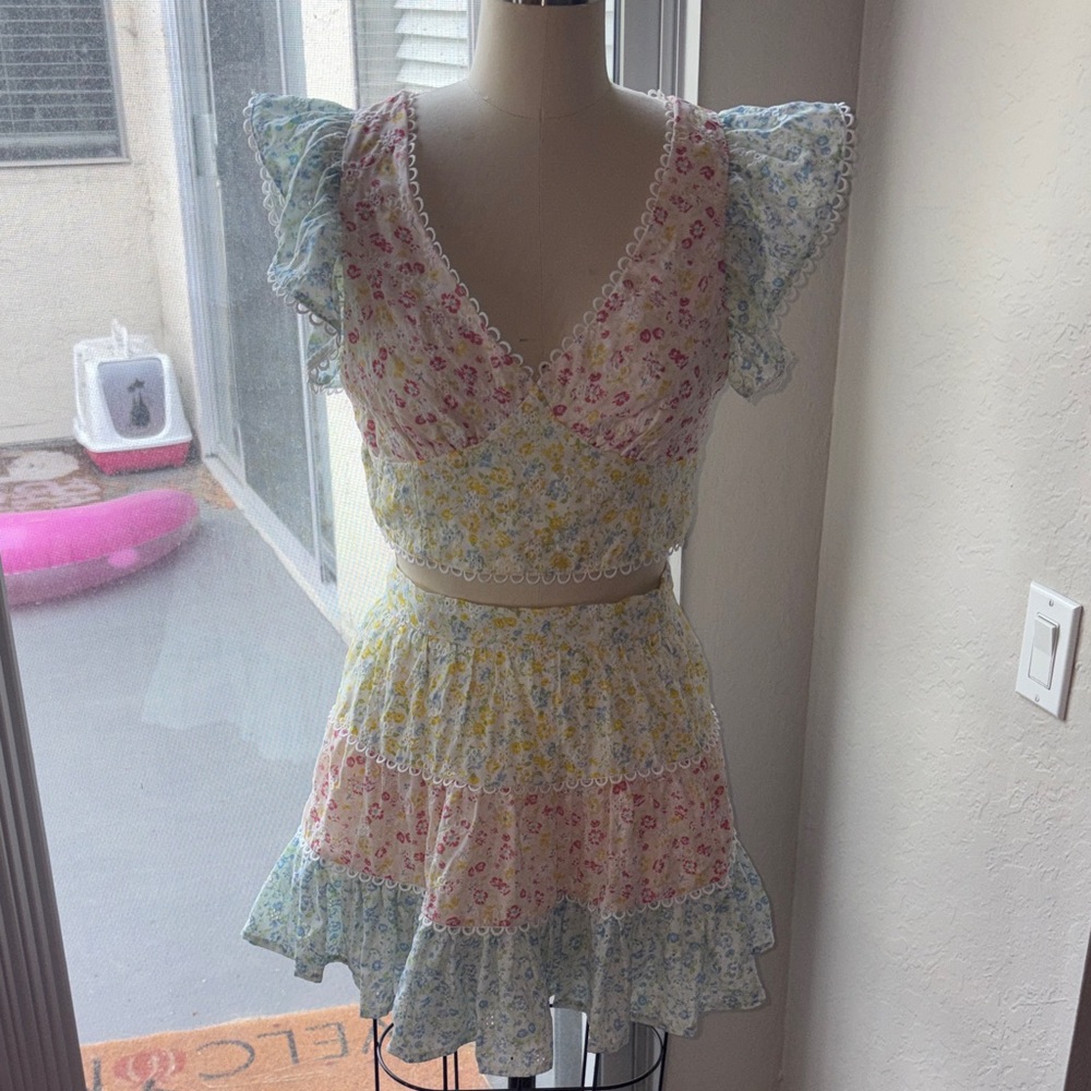 Altar’D State Floral Patchwork Two-Piece Crop Top & Skirt Set